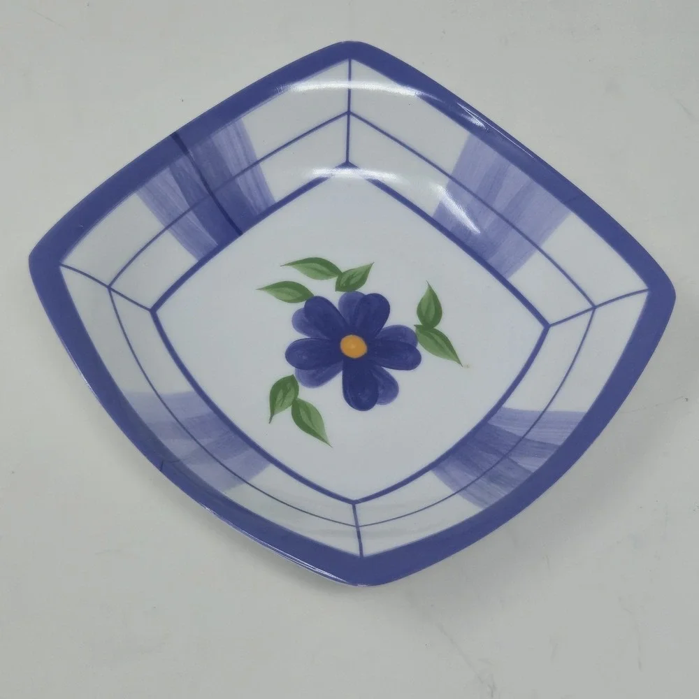 Vintage Reader Service Square Appetizer Plate Blue Floral Dish Boxed